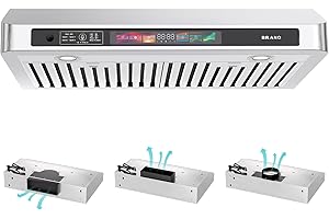 BRANO 36 Inch Under Cabinet Range Hood with Voice/Gesture/Touch Control, 900 CFM Kitchen Vent Hood with 4-Speed Exhaust Fan, Stainless Steel Stove Hood with LED Lights, Baffle Filters