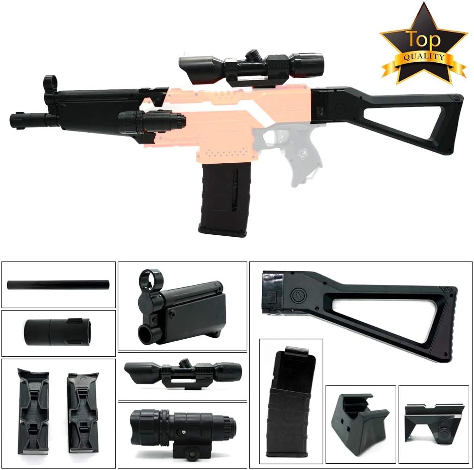 WYSWYG 6 IN 1 Mp5 Mods Kit Compatible with Nerf Stryfe Elite Attachments Fit for Worker Clips Toy (Black)