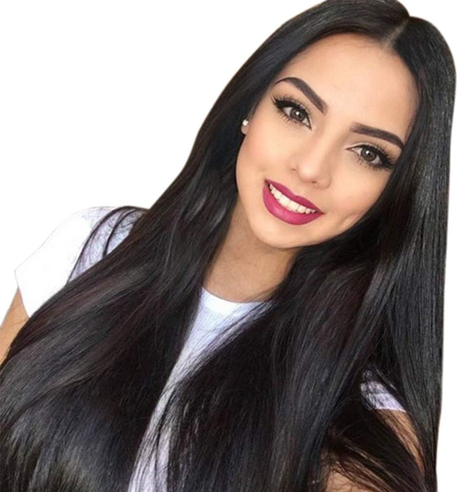 Lace Front Wig Human Hair Brazilian Hair Virgin 100% Unprocessed Real Human Hair Grade 8A Straight Hair Top Quality Hair Swiss Lace with Pre Plucked Natural Hairline Black 18