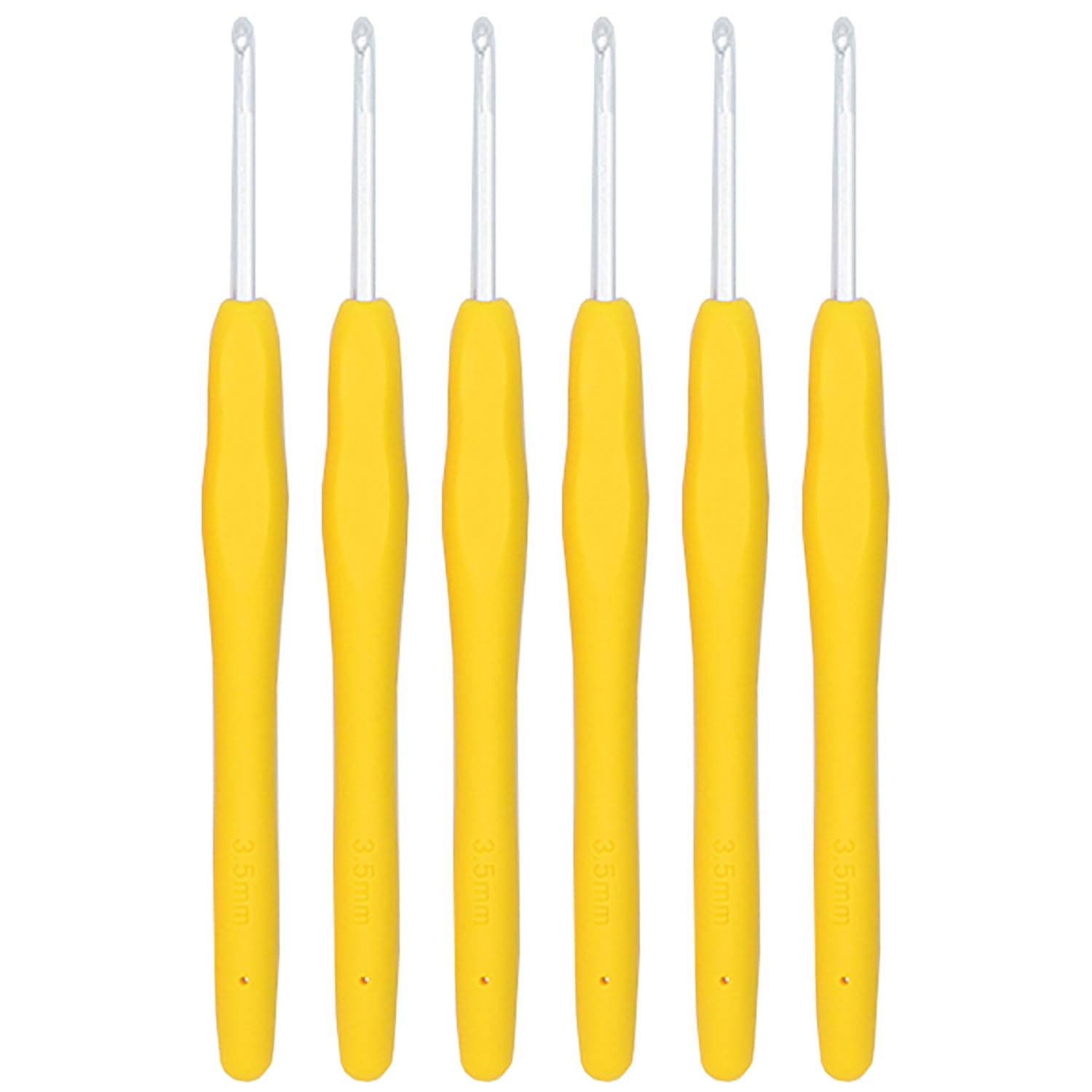 6Pcs 3.5mm Aluminum Soft Grip Rubber Ergonomic Handle Crochet Hook Knitting Needles US Size E (Size 4) for DIY Yarn Craft,Nice Gift for Women Adults Kids Children Beginners (Yellow)