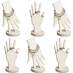MOOCA 6 Pcs Real Wooden Hand Form Jewelry Display
