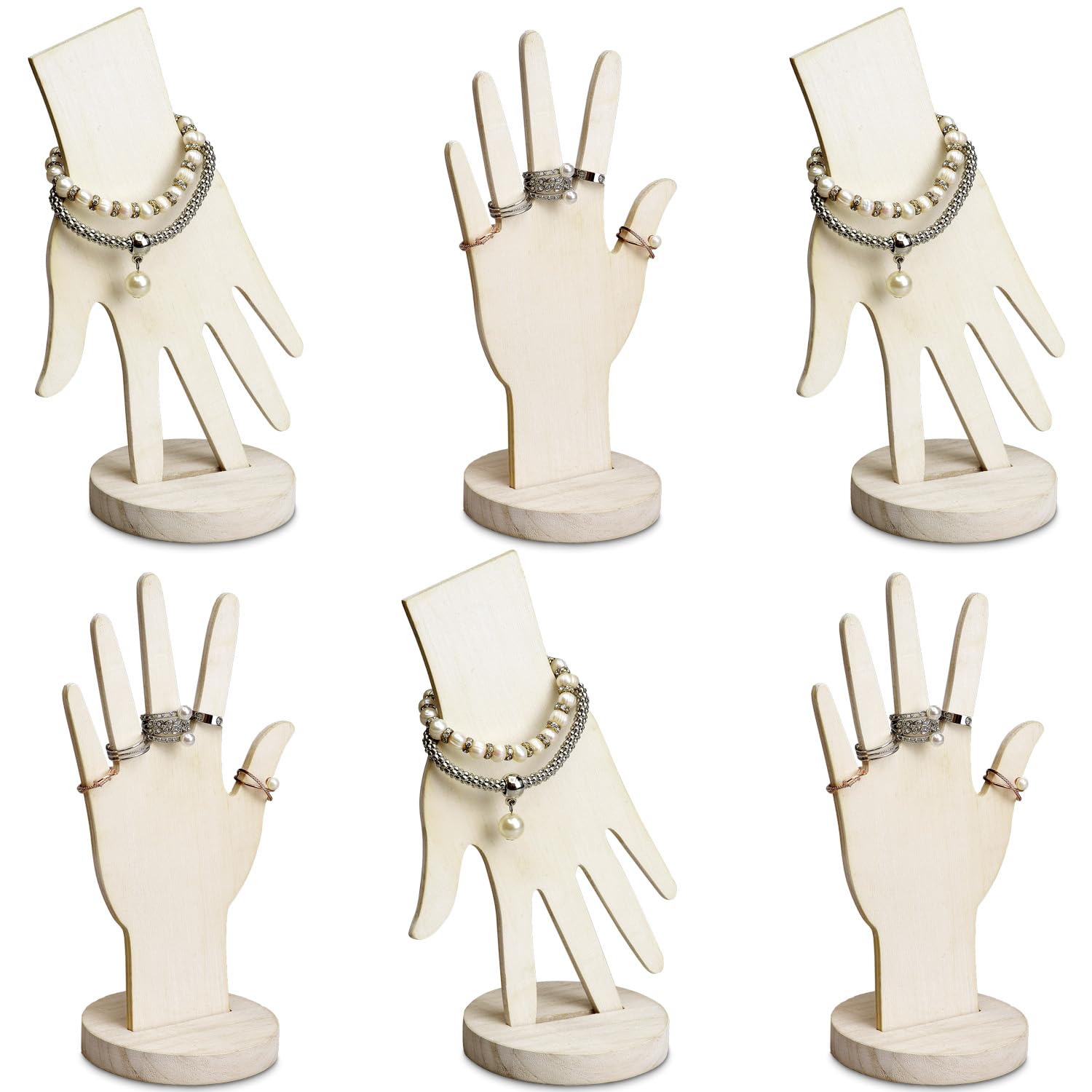 MOOCA 6 Pcs Real Wooden Hand Form Jewelry Display