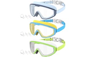 QALLY Kids Goggles Age 4-16, Anti-Fog UV 180°Clear View Kids Swim Goggles, 3 Pack Swimming Goggles Waterproof Pool Goggles