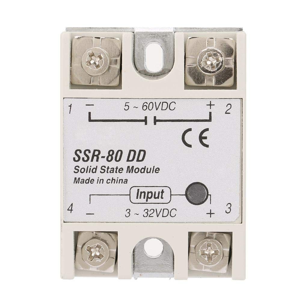 SSR-80DD 3-32VDC to 5-60VDC 80A Output Current DC-AC Solid State Relay SSR Module For Industrial Automation Process (1Pc)