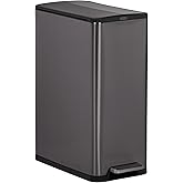 Rubbermaid Elite Stainless Steel Slim Step-On Trash Can 12 Gallon Charcoal Wastebasket for Home/Kitchen/Garage/Apartment/Offi