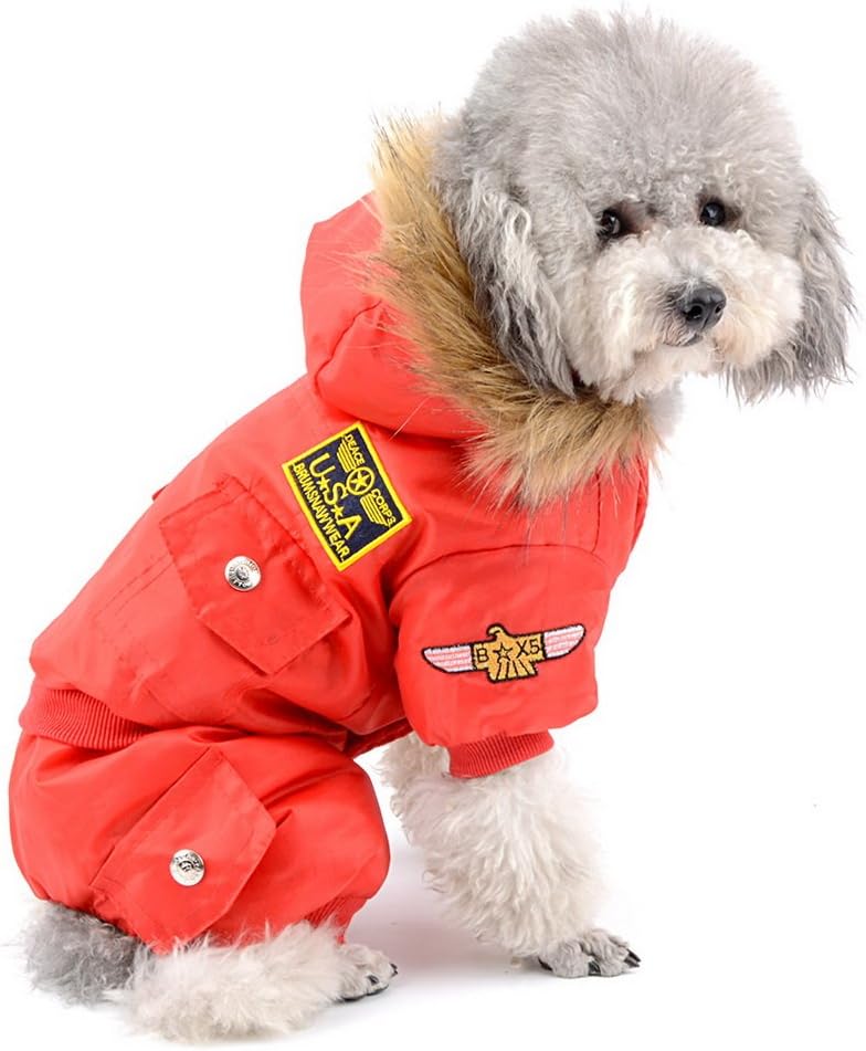 Pegasus SELMAI Waterproof Dog Snowsuit Fleece Lined Puppy Winter Coat Jacket Hooded Jumpsuit Windproof Padded Hoodie for Small Pet Cat Girl Boy Yorkie Chihuahua Clothes Apparel Outfit Red M - Image 4
