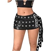 Floerns Women's Y2k PU Leather Mini Skirt Low Rise Buckle Belt Night Club Bodycon Micro Skirt