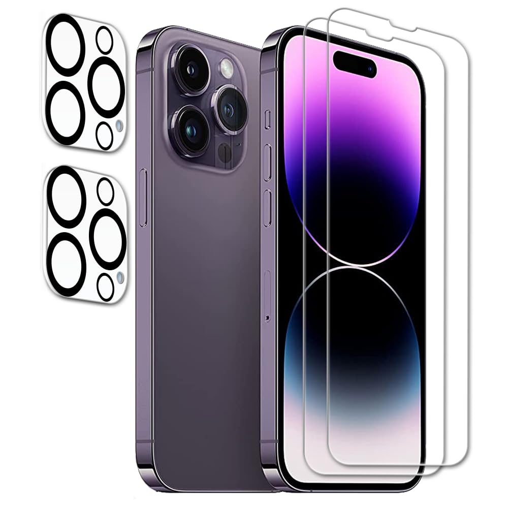 Tzstz 2+2 Pieces Screen Protector for iPhone 14 Pro Max, 9H Hardness, Anti-Scratch, iPhone 14 Pro Max Screen Protector Tempered Glass