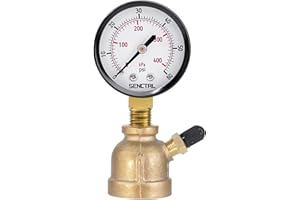 SENCTRL 0-60 Psi Gas Pressure Test Gauge, 2" Dial Size, 3/4" FNPT Connection, Brass Valve, Forged Brass Bell Shape Body Assembly