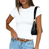 Womens Basic Tees Summer Short Sleeve Shirts Tight T Shirt Going Out Tops | Soft Stretchy T-Shirt, Slim Fit,Crew Neck, Cute Tops, Trendy, Y2K Fashion 2026