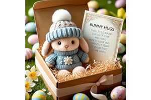 Handmade Mini Hug Cute Easter Gift with Card, Soft Plush Rabbit Mini Bunny Hugs in Box Easter Basket Bunny Stuffer Women Men 