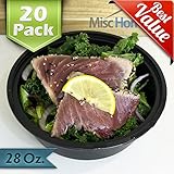 +Best Deal+[20 Pack] Black Round Meal Prep Containers Durable Plastic Reusable Food Storage Container Microwave & Dishwasher Safe w/ Airtight Lid For Portion Control and Bento Box Food Prep