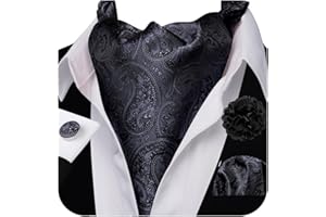 Ailisus Cravat Tie and Lapel Pin Set Mens Solid Color Paisley Ascot Silk Handkerchief Cufflinks Wedding