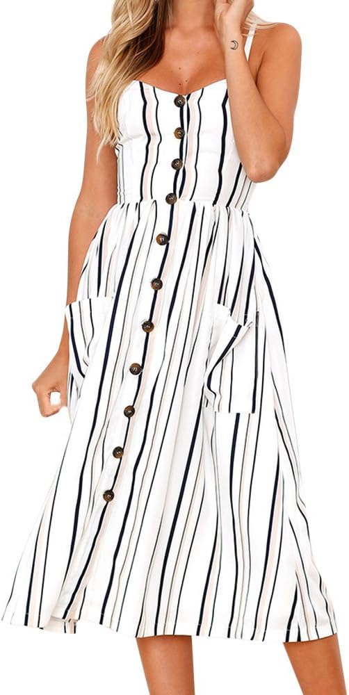 Women's Summer Long Dresses Boho Floral Printed Spaghetti Strap Maxi Dress Sexy Buttons Off Shoulder Sleeveless Cocktail Evening Party Dress Casual Beach Sundress
