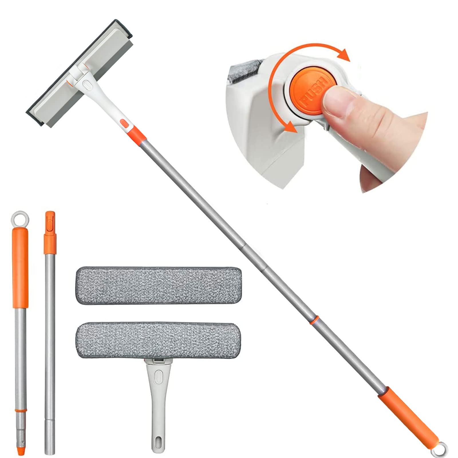 Window Squeegee, 2 in 1 Rotatable Window Cleaning Tool Kit with 48
