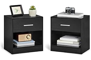 VASAGLE Nightstands, Set of 2, Side Tables with Drawer and Shelf, Bedside Tables, End Tables with Open Compartment, for Bedro