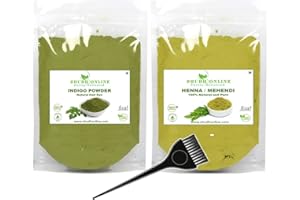 SHUDH ONLINE Indigo Powder Organic and Black Henna Powder for Hair Combo (7oz - 3.5oz each) - Henna Indigo For Hair Dye - Natural Black Hair Color (200g)