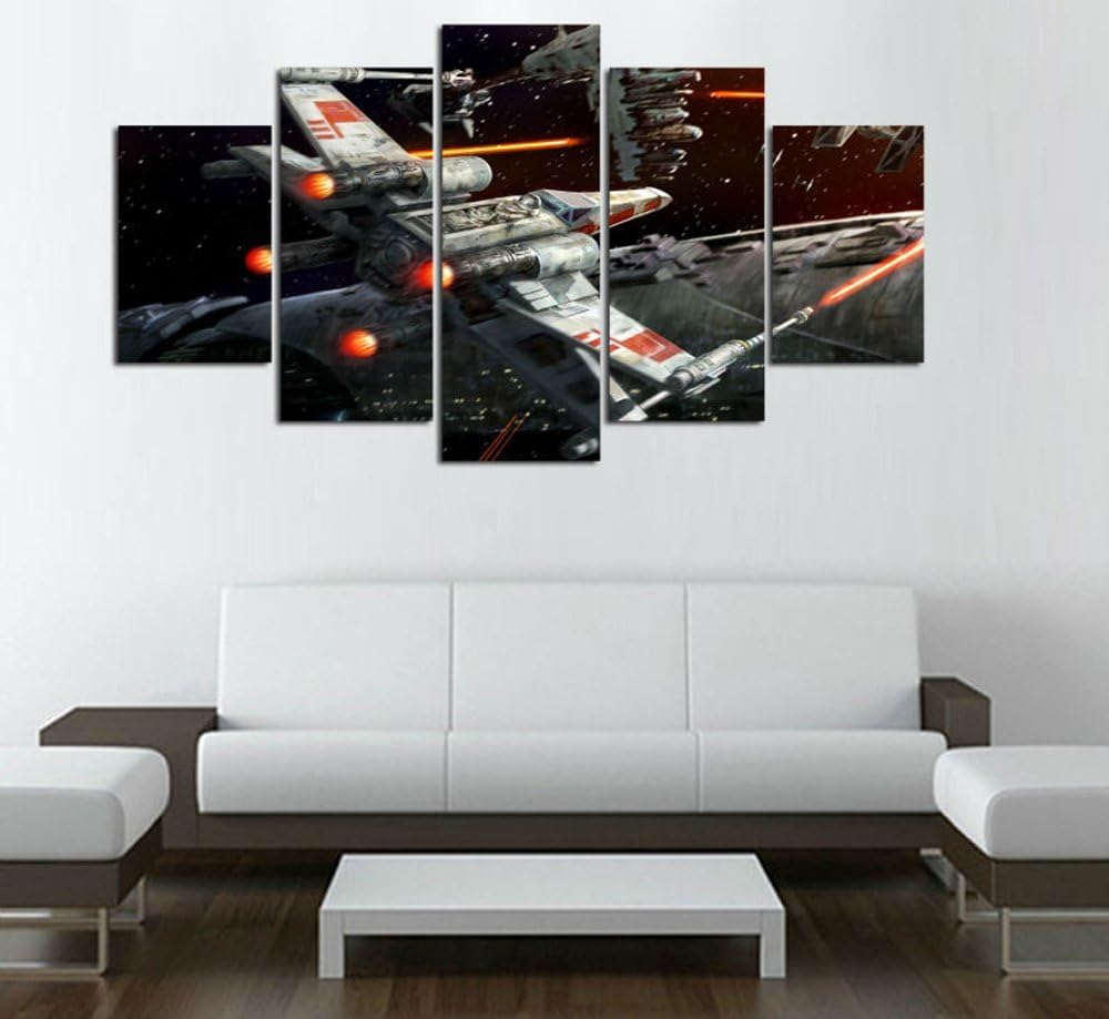 Epikkanvas Empowered Living - 5PCS Framed Star Wars Space Fight Canvas-5 Piece Starwars Space Fighter Jet Artwork for Office and Home Wall Decor (Medium: 2035cm x2pcs +2045cm x2pcs+2055cm x1pc)