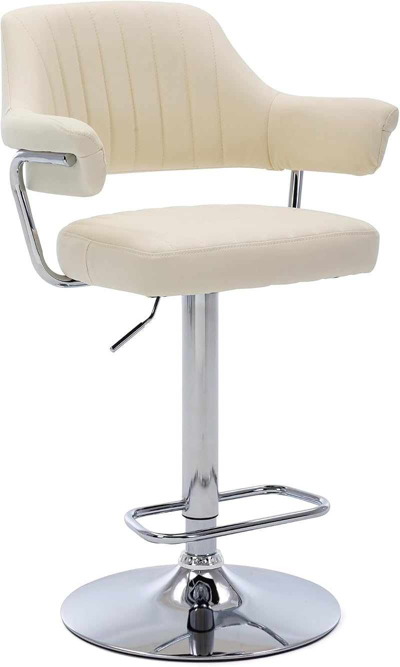 HNNHOME Modern Emper Padded Swivel Faux Leather Bar Stool Cream