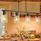 4-Light Kitchen Island Lighting, Black Simplicity Bar Island Lights for Kitchen, Farmhouse Chandelier with Adjustable Height 