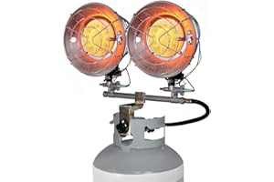 DURA HEAT Comfort Gear Double Tank Top Portable Propane Radiant Heater, 30,000 BTUs, Instant Infrared Heat, for Jobsite/Garage/Workspace, Up to 48 Hrs on 20 lb Tank, Outdoor Use Only