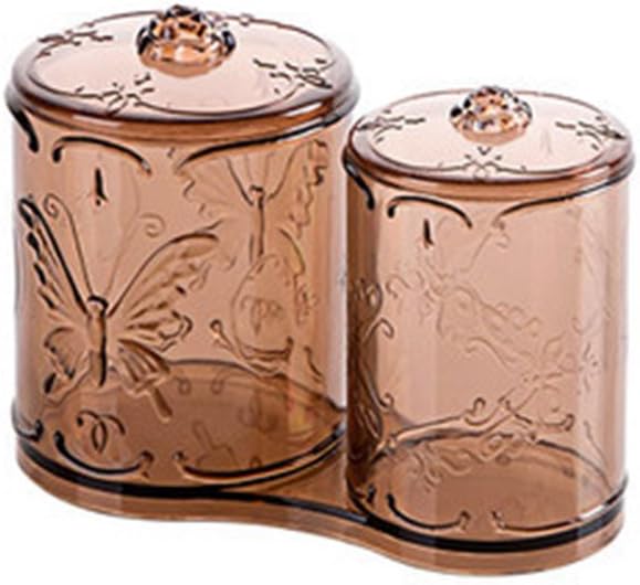 Cotton Bud/Wool Holder with Lid, Transparent, Makeup Cotton Pad Storage Case Box Large Capacity Vintage Double Compartment Organizer