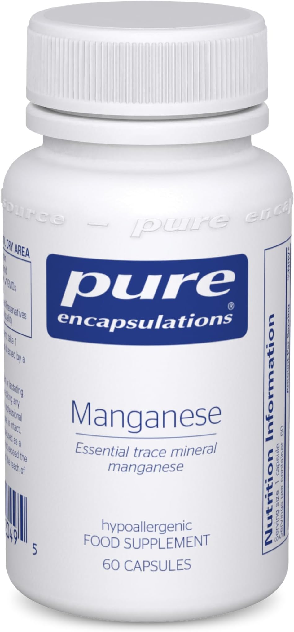 Pure Encapsulations Manganese 8mg - 60 Veg Capsules, Bioavailable Mineral