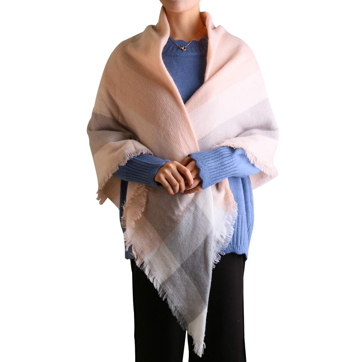 Women Square Plaid Blanket Scarf Shawl for Winter Wear Oversized Warm Soft Chunky Square Scarf (pink)