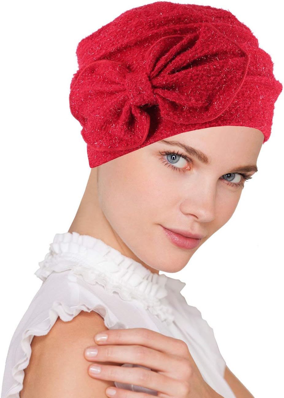 Pleated Bow Cap in Blended Knit