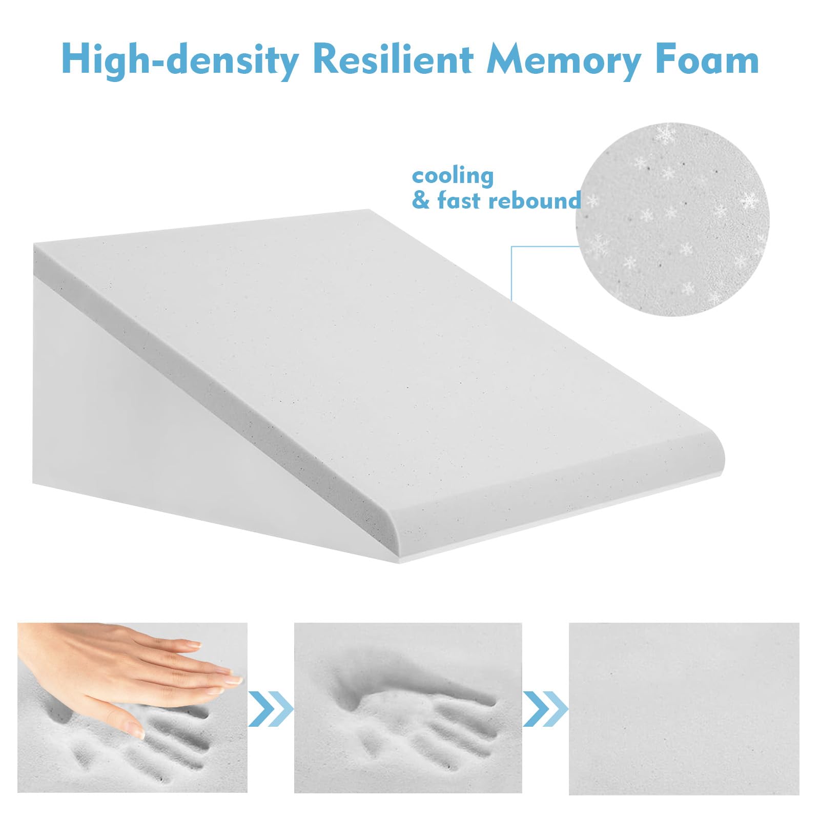 Wedge Pillow for Sleep Apnea, 12 Inch Bed Wedge Pillow for Headboard, Headboard Triangle Pillow Wedge for Acid Reflux, After Surgery, Snoring, Cooling Memory Foam Top, Removable Cover
