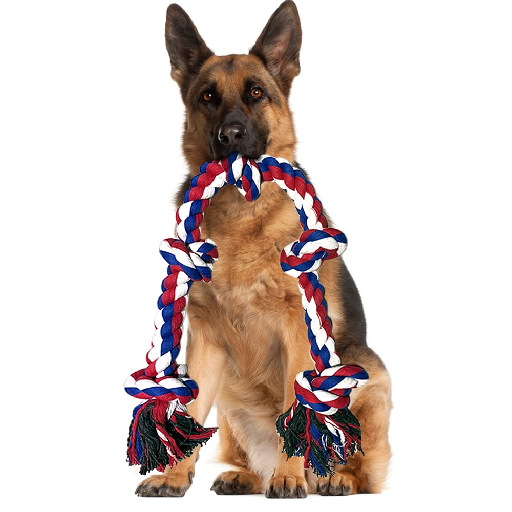 YAUNGEL Dog Toys, 95cm XXL Dog Rope Toys for Aggressive Chewers, Interactive Heavy Duty Dog Toys for Medium Large Dogs, Tough Twisted Rope Toy with 5 Knots