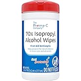The Pharma-C Company - 70% Isopropyl Alcohol Wipes [40 wipes] | 40 Count First Aid Antiseptic Wipe. For Minor Cuts, Scrapes, and Burns. Moisture Lock Lid. On-the-Go Care.