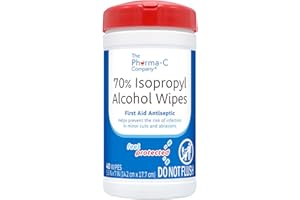 The Pharma-C Company 70% Isopropyl Alcohol Wipes [40 wipes] - IPA First Aid Antiseptic Wound Cleaner with Moisture Lock Lid. For minor cuts, scrapes, and burns.