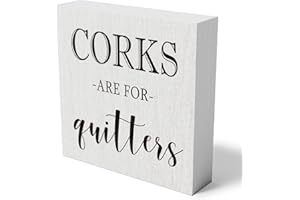 mmiishe Funny Kitchen Wooden Box Sign Decorative Corks Are for Quitters Wood Box Sign Home Kitchen Decor Humorous Rustic Square Desk Decor Sign for Shelf 5 x 5 Inches