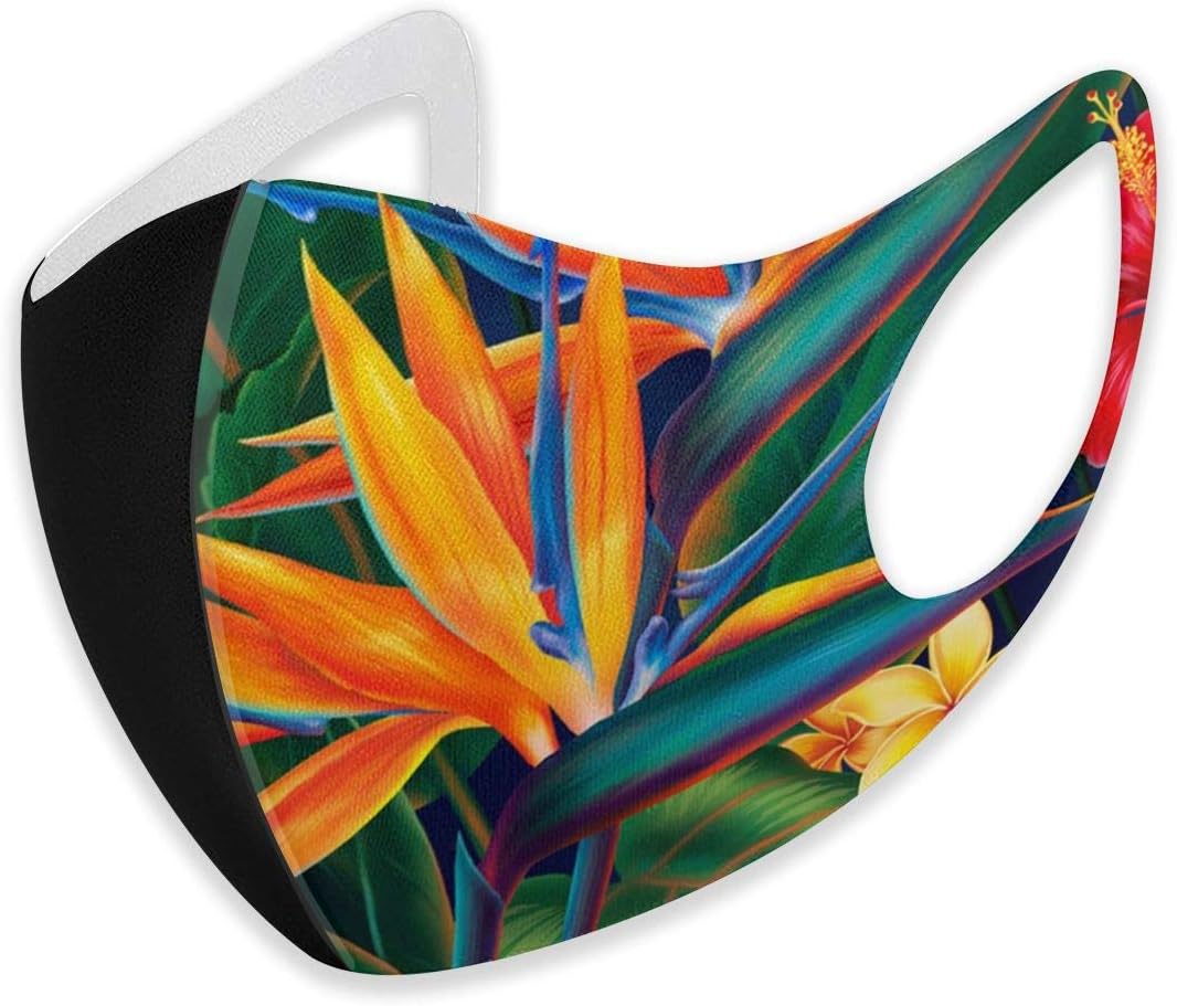 YOFFYO Mouth Cover Earloop Face Covers Comfort Polyester Breathable Cover - Floral Bird Tropical Paradise Hawaii Adjustable Elastic Band Windproof, Reusable & Washable,