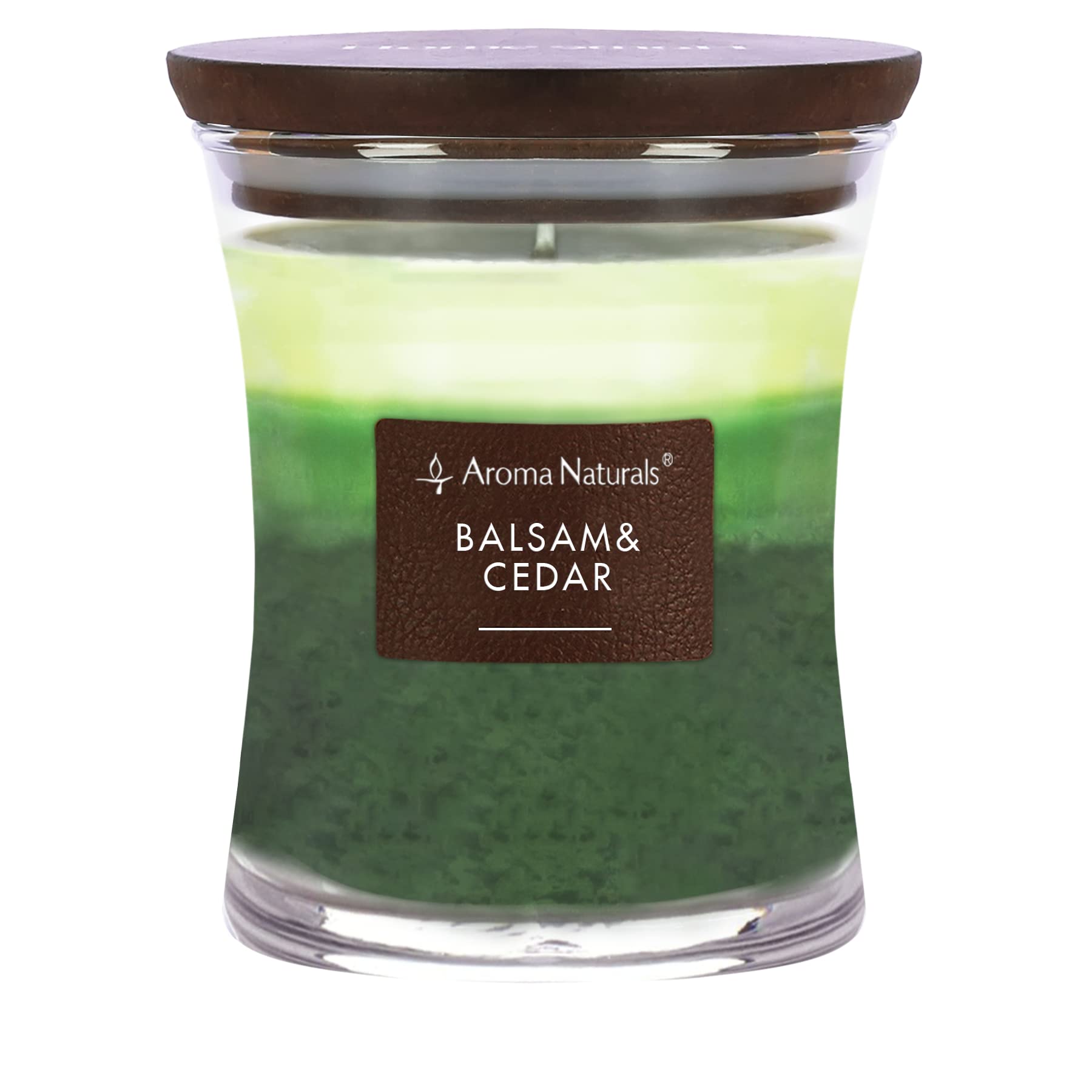 Aroma Naturals 3-Layer Scented Candle, 11.3 oz Candle with Hourglass, Aromatherapy Candles Burns Up to 45 Hours, Natural Soy Wax Candle for Home, Wooden Lid (Balsam & Cedar)