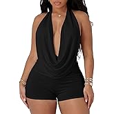 Ophestin Women 2 Piece Sets Sexy Sleeveless Halter Neck Backless Crop Tops Bodycon Shorts Set Club Party Going Out Outfits