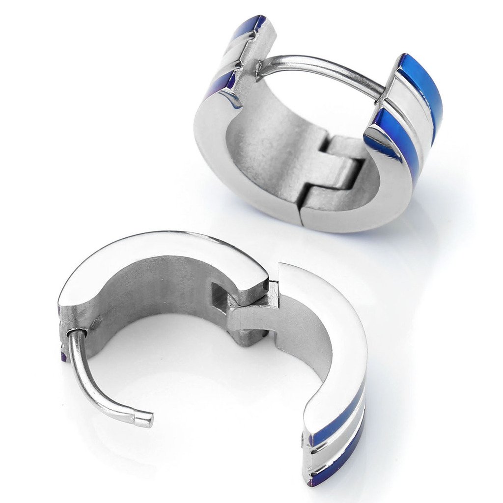Zysta 2pcs 6MM Silver Blue Stainless Steel Hoop Huggie Earring
