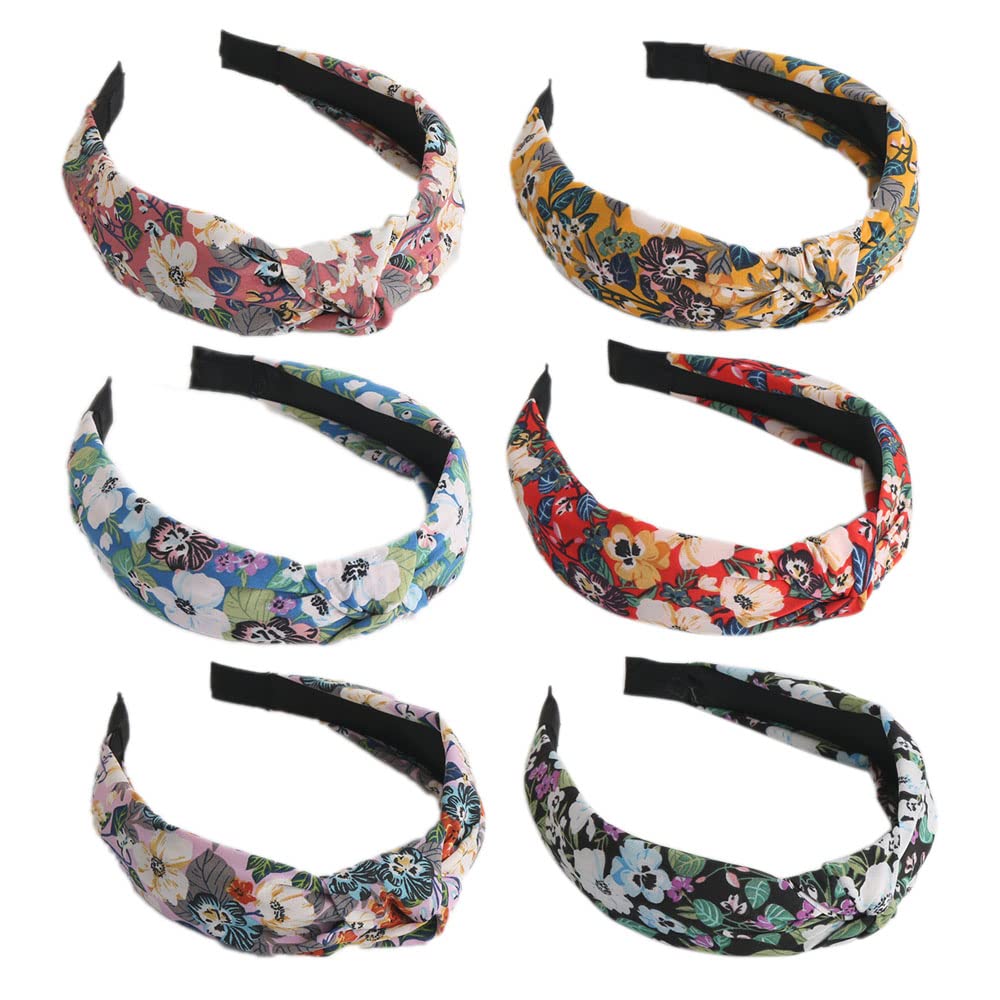MIQIQAO Headbands for Women Alice Bands Mixed Printed Fabric Hair Band Adult Women Hair Bands Fashion Headbands Knot Hair Accessories (hairband_6Flowerda), 16cm*13*3 (Pack of 6) — image 1