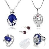YouU 6 pcs Vampire Vintage Jewellery Elena Gilbert Opening Vervain Locket Pendant Daywalking Katherine Necklace Royal Blue Diamond Stud Earrings Stefan Ring