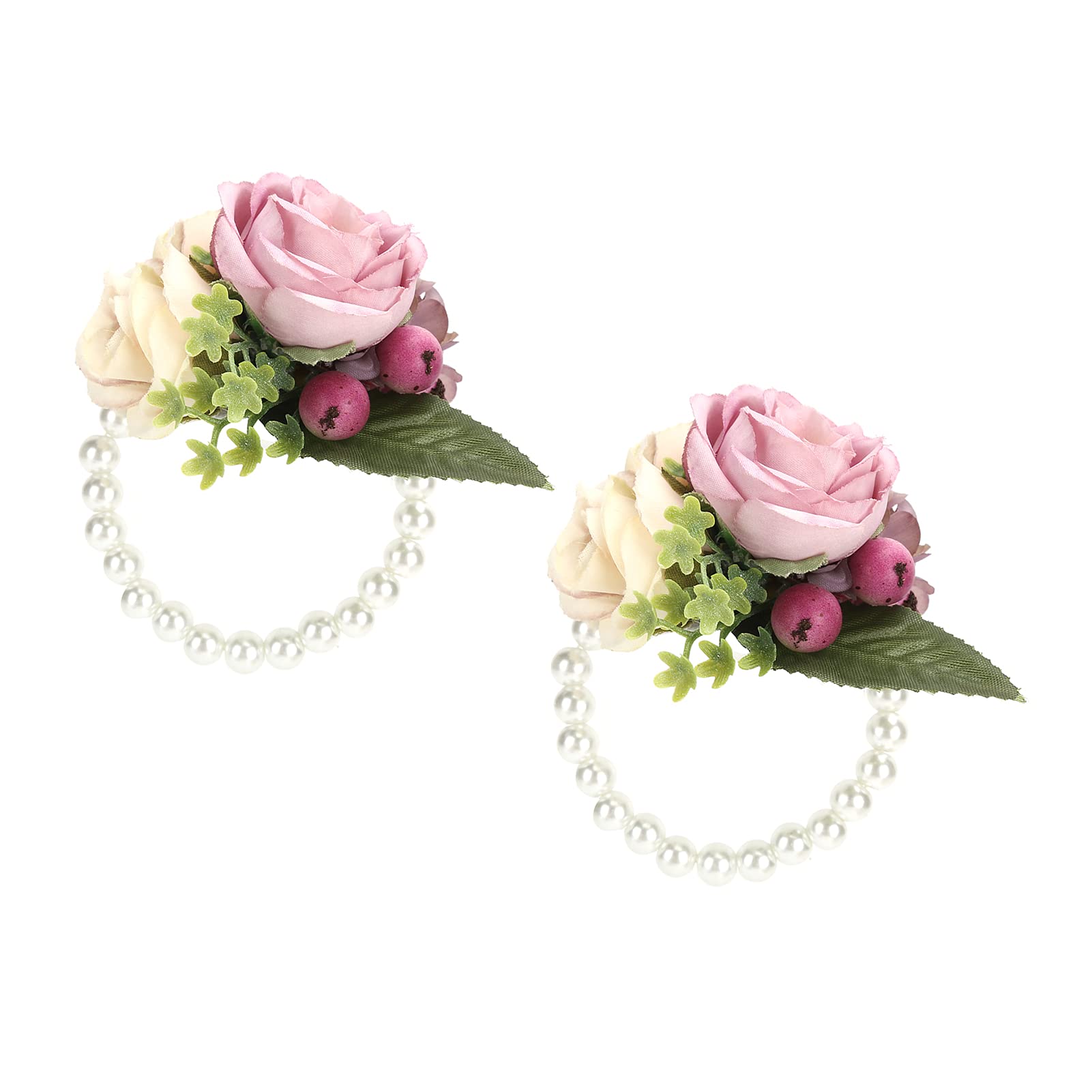 Zerodis Set of 2 Bridesmaid Wrist Corsage Wristlet Band Bracelet, Bridal Wrist Flower, Bracelet Wristband for Women Bride Bridesmaid Wedding Prom(pink) — image 1