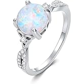 MOTIEL 2CT Round Cut Opal Engagement Rings 925 Sterling Silver Celtic Knot Genuine Opal Wedding Ring with 5A Cubic Zirconia for Women