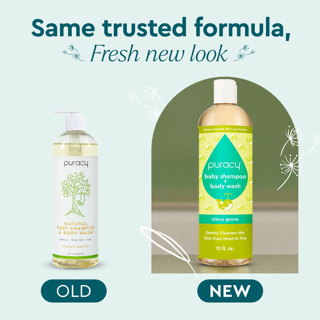 Puracy Shampoo & Body Wash for Children - Perfect Skin, Pure Ingredients with 12 Fruit & Vegetable Extracts for Silky Smooth Skin, Gentle Citrus Grove Aromas, 98.8% from Mother Nature, 12 Fl Oz (2-Pk)