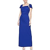 Alex Evenings Womens Long Crepe Mother of The Bride Dress with Ruched Asymmetric Neckline & Embellishment, Formal Events