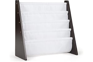 Humble Crew 4-Tier Kids Bookshelf, Espresso Wood/White - Premium Book Shelf for Kids Rooms with Four Deep Pockets - Toddler S