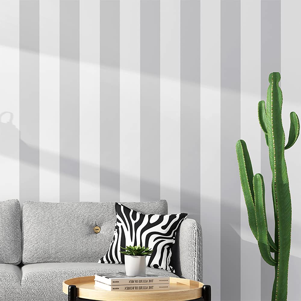 MEAIHOME Modern Simple Horizontal Vertical Striped Bedroom Coffee Restaurant Clothing Store TV Background Non-Pasted Wallpaper Roll Gray White 1.73' L x 32.8' W