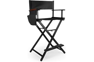 CHUANGJIN 30" Height Tall Directors Chair Folding Makeup Chair, with Replacement Cover Canvas, Portable Footrest, Support 250 lbs, Aluminum Makeup Artist Chair for Artist Barber- Black