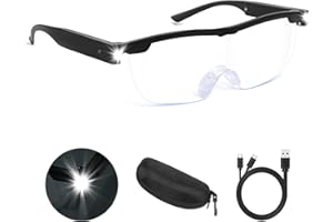 HQGZQL Magnifying Glasses with Light, 200% Magnification, USB Rechargeable LED Lighted Magnifying Glass, Anti Blue Light, Hands Free Head Magnifier Eyeglasses for Close Work, Hobbies, Reading, Craft（Black）