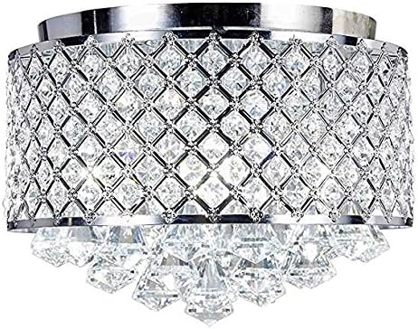 New Galaxy Lighting 4-Light Chrome Finish Metal Shade Flushmount Crystal Chandelier Ceiling Fixture