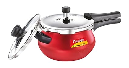 Prestige Deluxe Duo Plus Induction Base Aluminum Pressure Cooker, 3.3 Litres, Silky Red